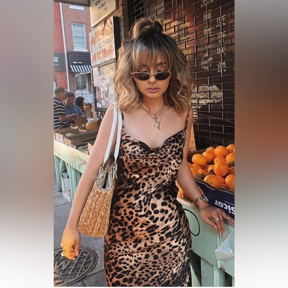 Leopard print cowl neck dress Y2K